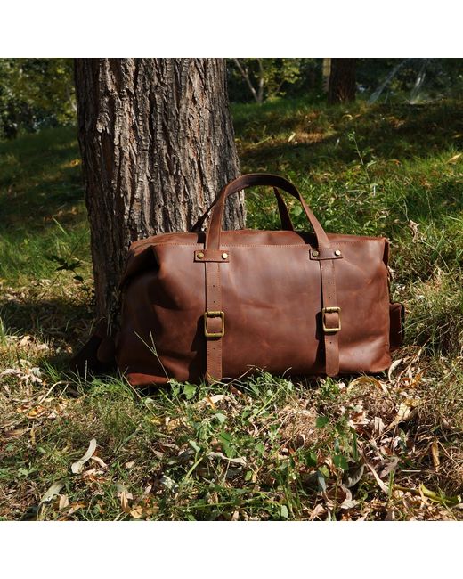 Touri Brown Large Genuine Leather Holdall for men