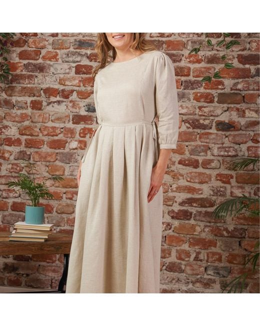 Nikka Place Natural Neutrals Linen Maxi Dress With Bracelet Sleeves And Pockets