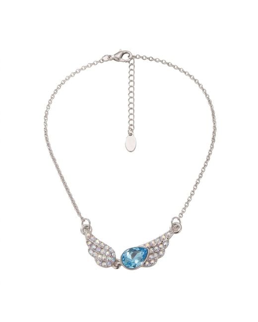 Modenaire Metallic Aqua Teardrop Angel Wing Pendant Necklace