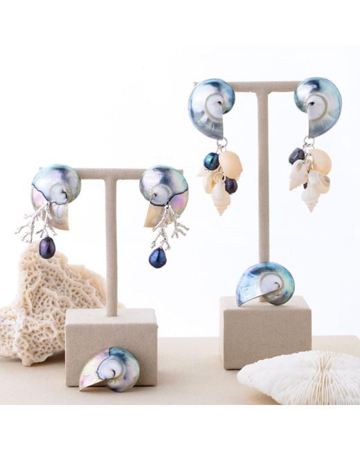 Oana Savu Metallic Nautilus Shell Sterling Coral Branch Ear Studs Earrings