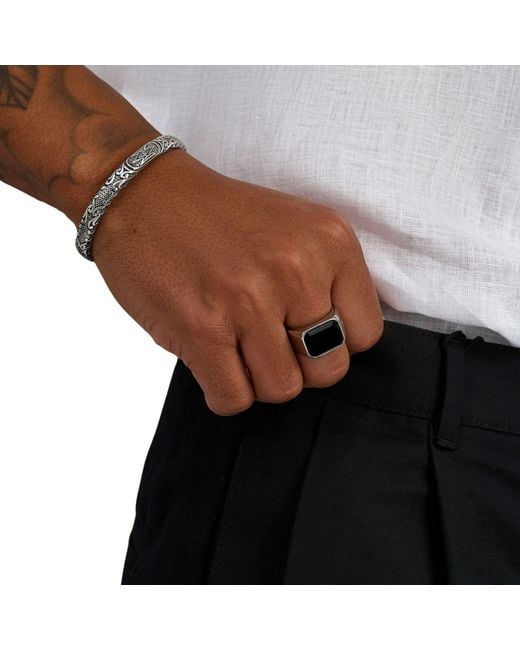 Nialaya Black Zircon Signet Ring for men
