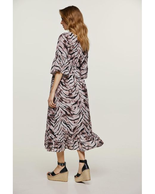 Conquista Multicolor Print Ruffle Detail Midi Dress