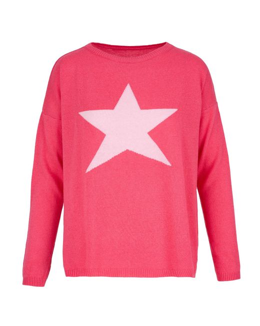At Last Cashmere Mix Sweater In Coral With Pink Star