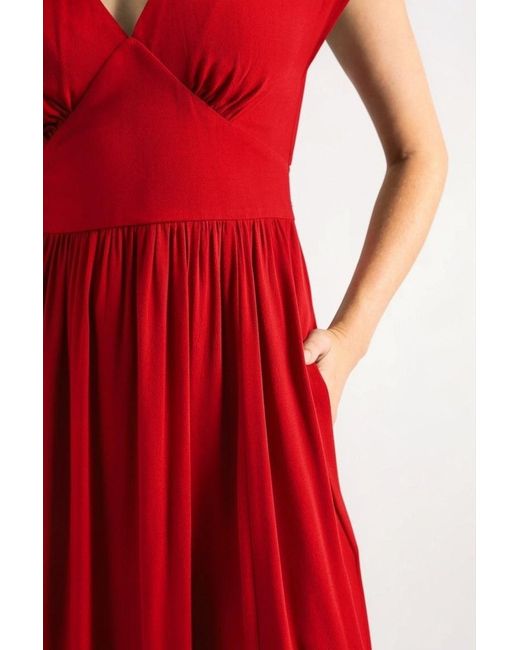 Louche Red Unity Linen Mix V-Neck Midi Dress