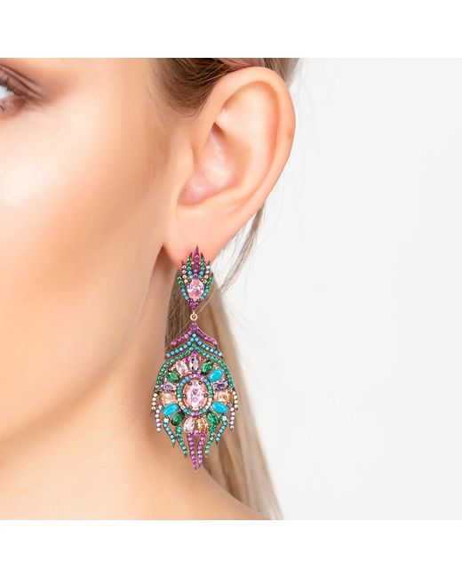 Latelita London Multicolor Peacock Colourful Gemstone Earrings Rose Gold