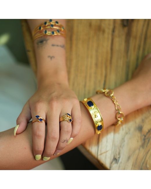 Ebru Jewelry Metallic Cleopatra Sapphire Gemstone & Antique Cuff Bracelet