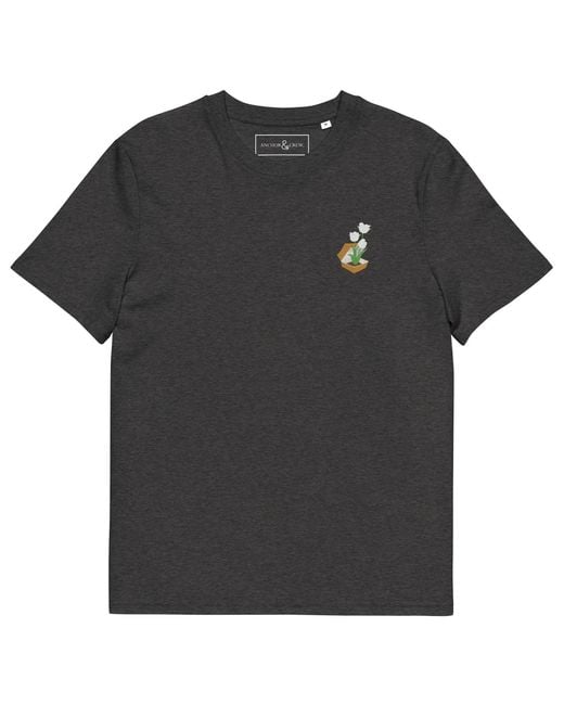 Anchor and Crew Black Heather Tulip Garden Dystopia Organic Cotton Embroidered T-Shirt for men