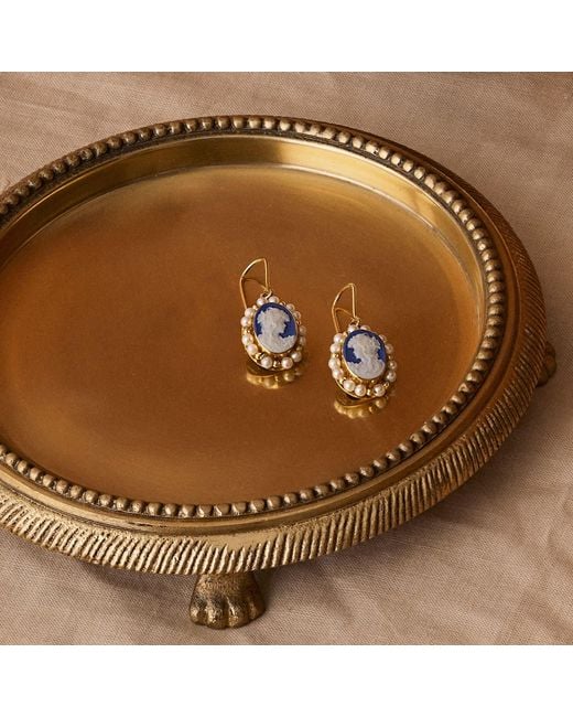 Vintouch Italy Blue Little Lovelies-Plated Cameo Pearly Earrings