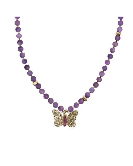 Farra Metallic Amethyst With Butterfly Pendant Necklace