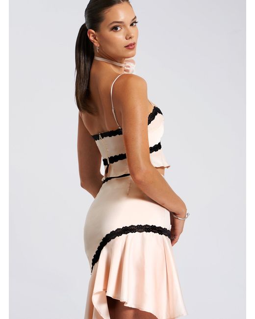 Miss Circle New York Gray Neutrals Yareli Lace Trim Satin Strappy Top
