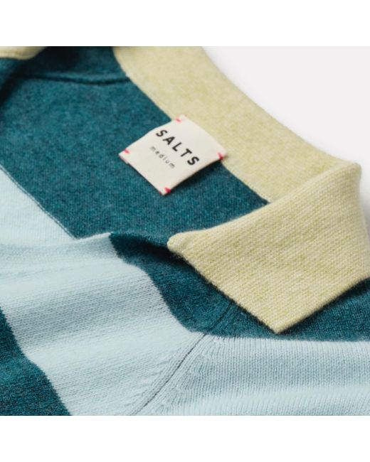 Salts Green Split Neck Polo Stripe Sweater