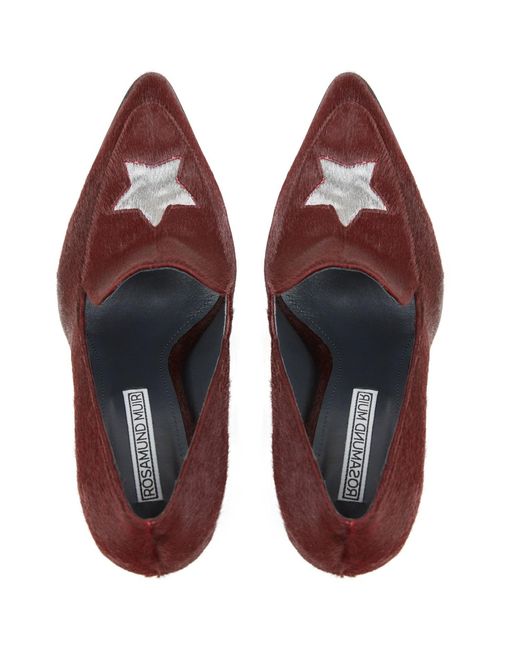 Rosamund Muir London Brown Maria Burgundy Calf Hair & Star Loafers