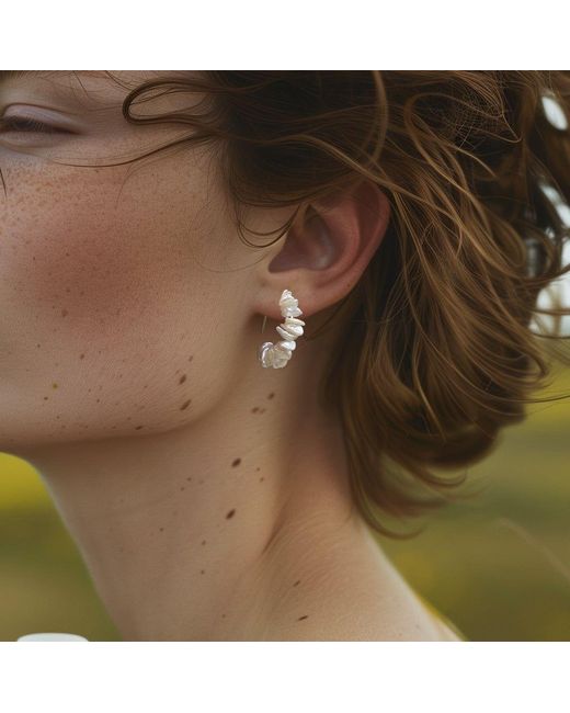 Bombyx House Metallic Petal Pearl Half Moon Earring Hook