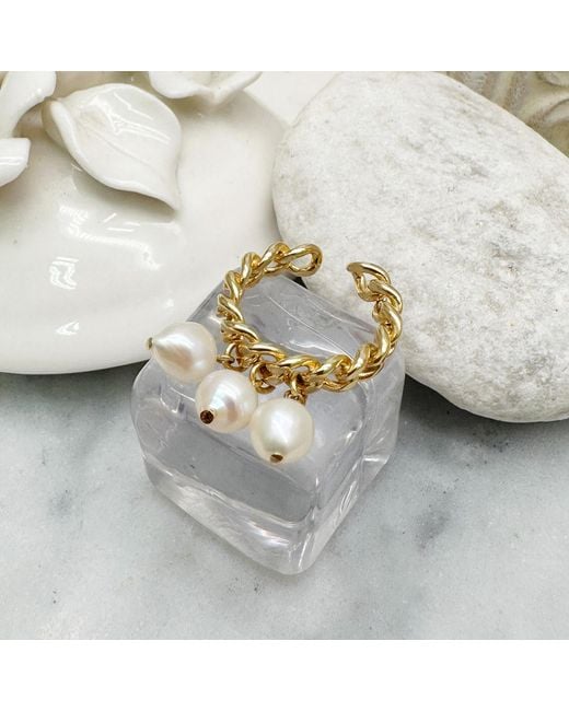 Farra Metallic Freshwater Pearls Drops Adjustable Ring