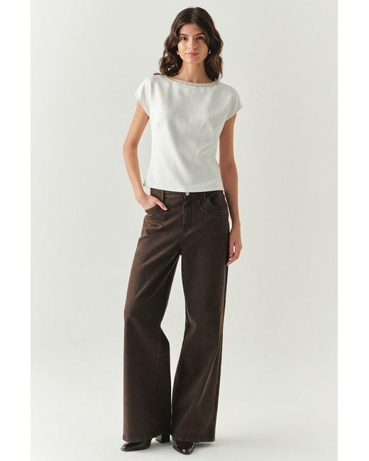 Exquise White Neutrals Scout Blouse Dropped Shoulder Boat Neck Knit Blouse