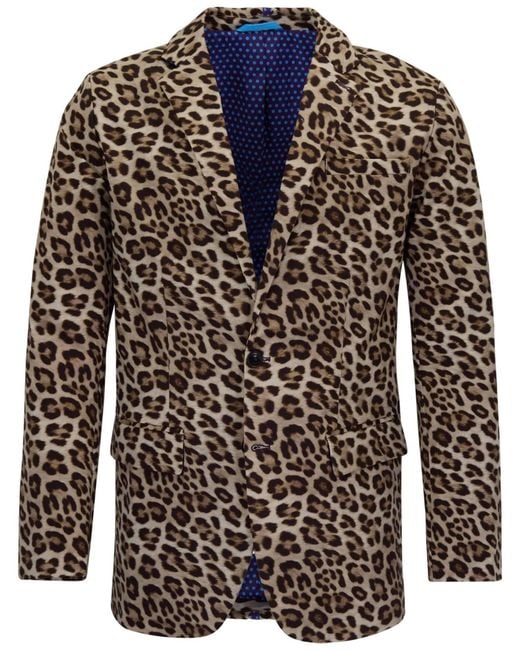 Lords of Harlech Brown Julius Leopard Tailored Blazer for men