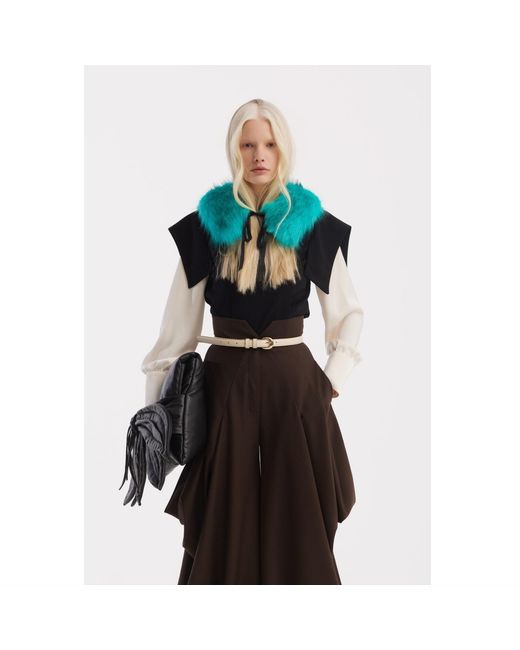 Julia Allert Green Tie-Front Fur Collar Stole