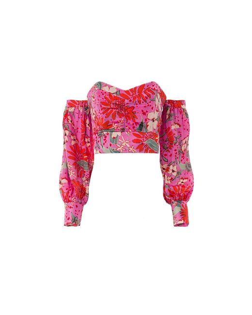 Lita Couture Red Bouquet Off-The-Shoulders Crop Top
