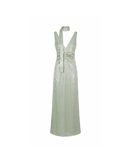 Aisl Green Pleated V-Neck Maxi Dress
