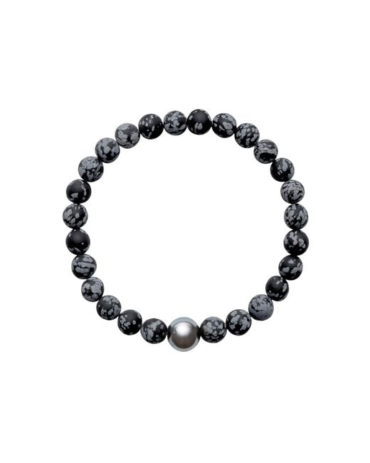 Ora Pearls Black Aro Men's Tahitian Pearl & Snowflake Obsidian Bracelet for men
