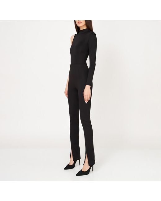 LIA ARAM Black Asymmetrical Long-Sleeved Bodysuit