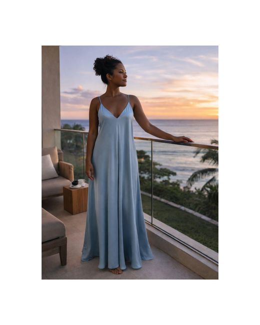 Janara Jones Sky Mariella Satin Maxi Dress in Blue | Lyst