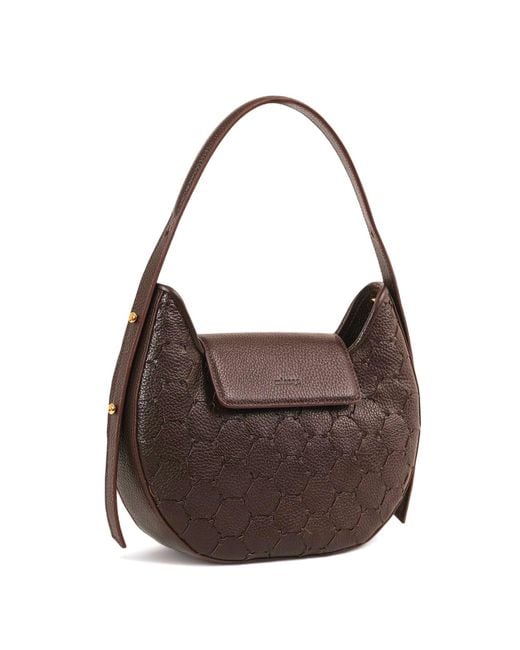 Mianqa Brown Anqa Woven Leather Moon Crossbody & Shoulder Bag Chocolate