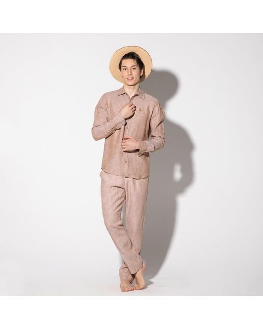 Maison Tangerine Pink Neutrals Beach Neutral Linen Long Pants For