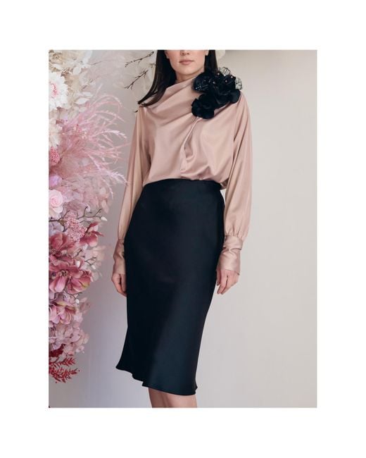 concept A trois Black Satin Skirt