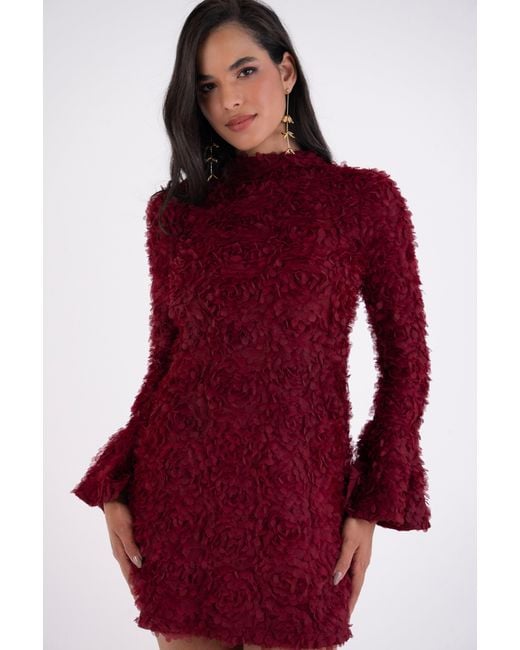 Amy Lynn Delphine Burgundy 3D Floral Textured Mini Dress