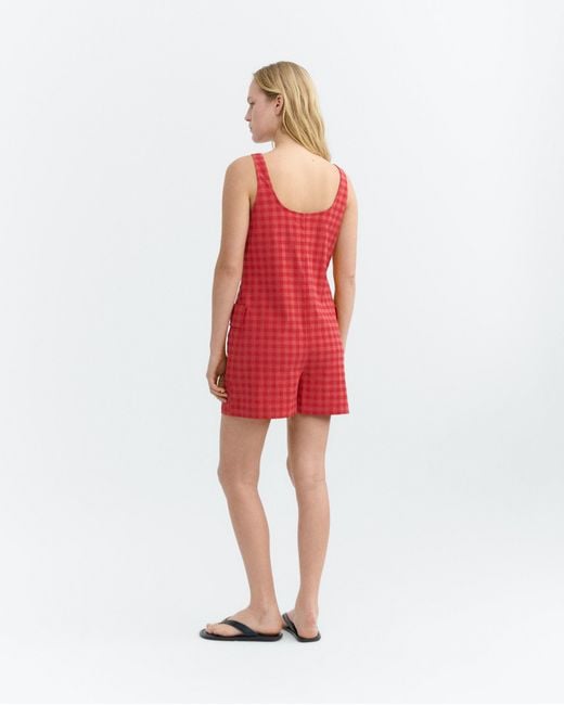 Thinking Mu Red Maud Seersucker Jumpsuit