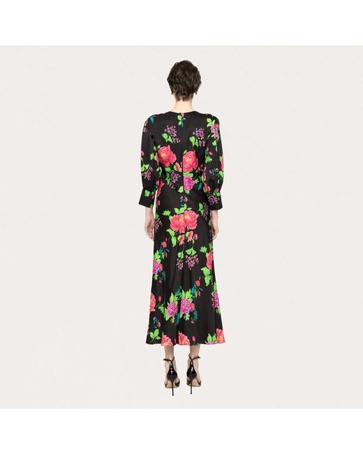 Nissa Green Puff-Sleeves Viscose Midi Dress
