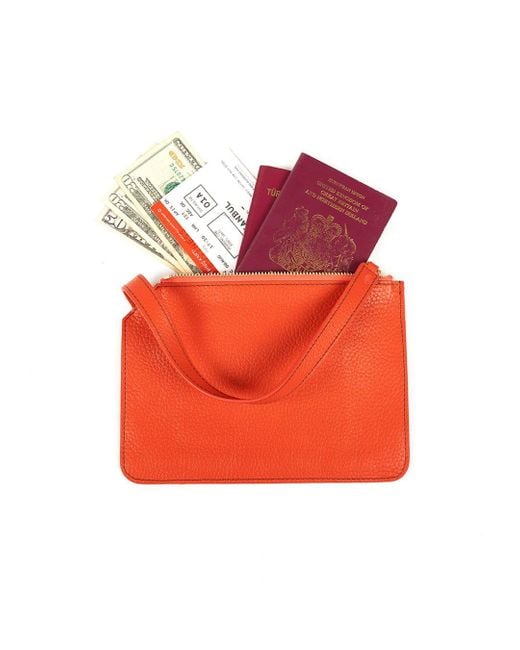 SJW BAGS LONDON Orange Marissa Leather Clutch/Wristlet- Burnt