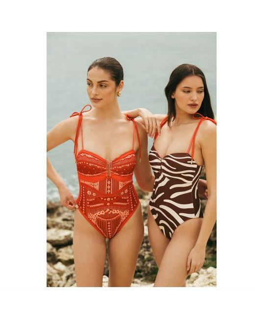 Jessie Zhao New York Red Sunset Safari Reversible One Piece Swimsuit