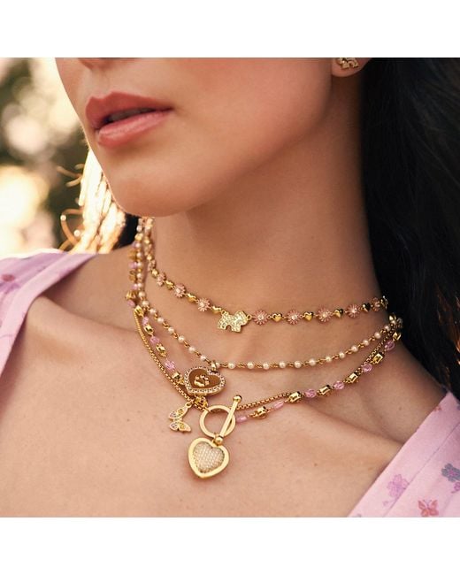Cloud Haven Metallic Studded Heart Clasp Necklace