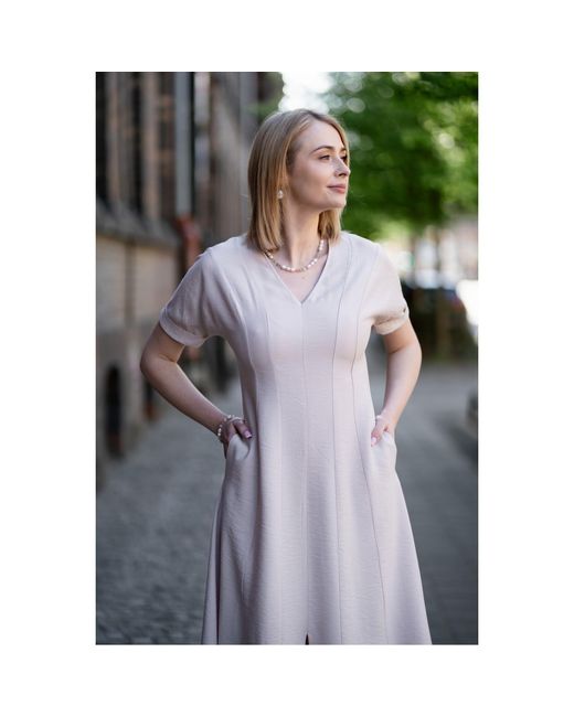 Oh!Zuza Pink Neutrals Echo Viscose Midi Dress Short Sleeve With Pockets