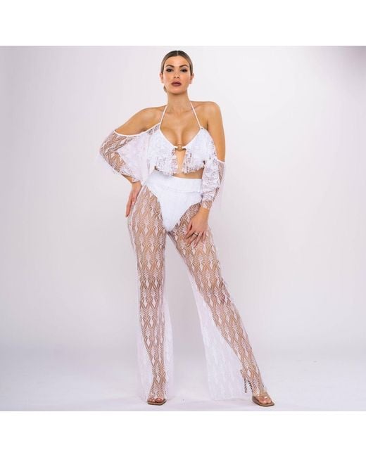 ANTONINIAS White Cassia Resort Lace Pants