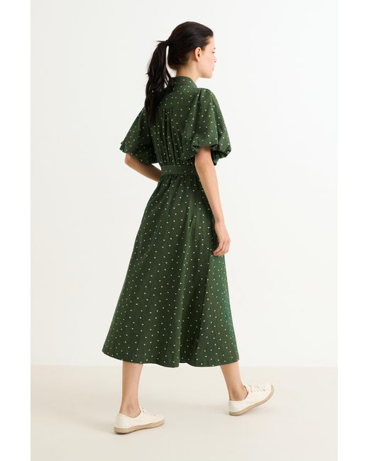 Louche Green Lola Flower Dot Print Balloon Sleeve Shirtdress