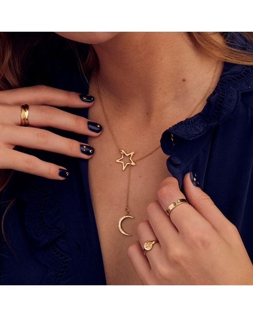 Posh Totty Designs Metallic Yellow Gold Plated Moon & Star Lariat Necklace
