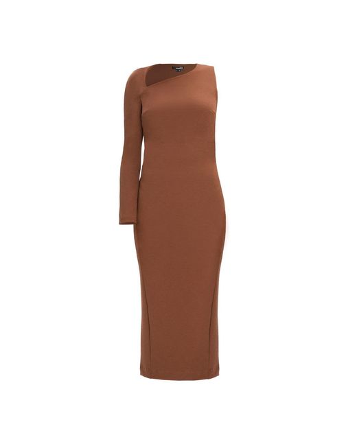 Monosuit Brown Today Asymmetric One-Sleeve Midi Dress