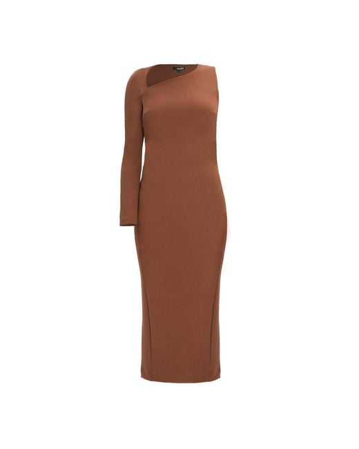 Monosuit Brown Today Asymmetric One-Sleeve Midi Dress