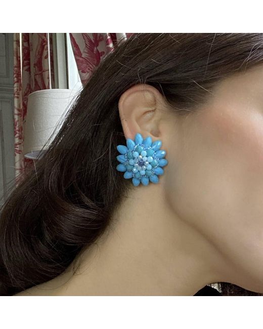 Michael Nash Jewelry Blue Jeanine Faceted Glass Bead Clip On Earring
