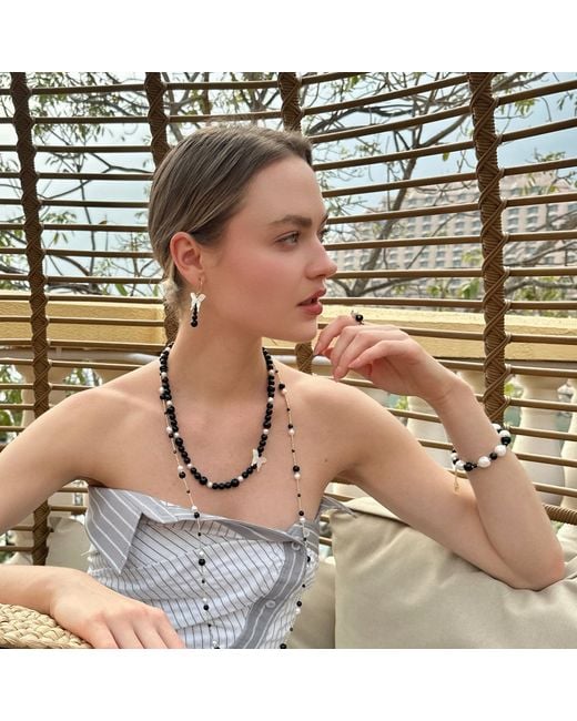 Farra Black Obsidian With Butterfly Charm Statement Necklace