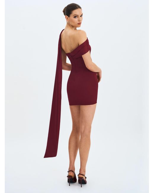 Miss Circle New York Red Ovelia Crimson Satin Ribbon Strapless Mini Dress