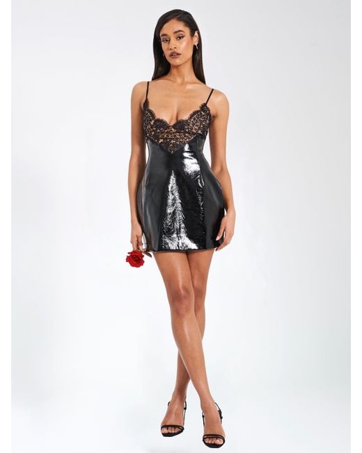 Miss Circle New York Black Shelby Vegan Leather With Lace Mini Dress