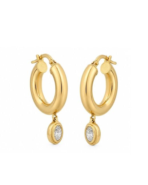 Artisan Metallic 14K Diamond Oval Drop Hoop Earrings