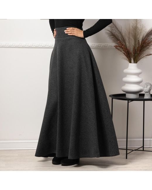 Nikka Place Black Long Wool A-Line Skirt With High Waist And Pockets