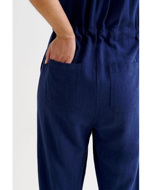 Louche Blue Justin Linen Mix Short Sleeve Jumpsuit