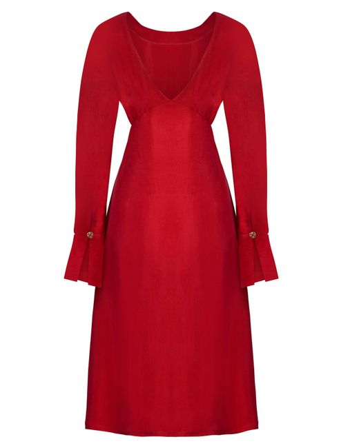 Sarvin Red Long Sleeve Midi Dress