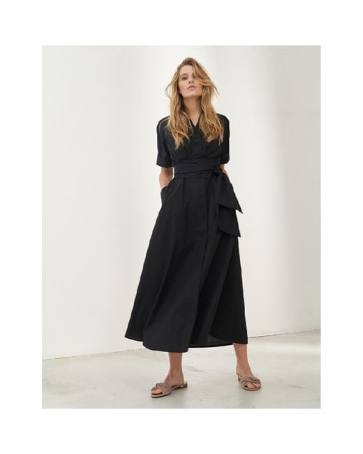 Marianna Déri Black Maxi Shirtdress With Detachable Wide Belt